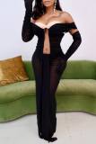 Sexy Patchwork Hollowed Out See-through Backless Contrast Off the Shoulder Long Dresses