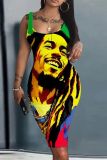 Casual Print Basic U Neck Vest Dresses