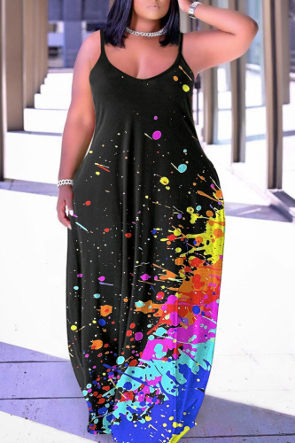 Sexy Casual Print Backless Spaghetti Strap Long Dresses
