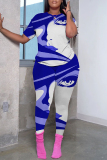 Casual Print Basic O Neck Short Sleeve Two Pieces