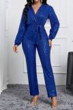 Casual Patchwork Sequins V Neck Skinny Jumpsuits