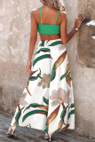Casual Print Draw String Fold Spaghetti Strap Sleeveless Two Pieces