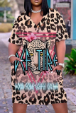 Casual Print Patchwork Basic V Neck Short Sleeve Short Sleeve Dress