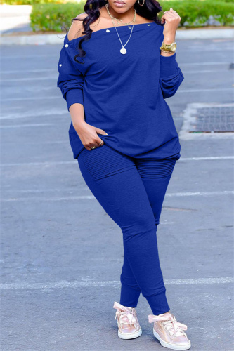 Casual Solid Patchwork Oblique Collar Plus Size Two Pieces