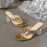 Casual Patchwork Rhinestone Square Shoes (Heel Height 3.35in)