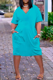 Casual Solid Basic V Neck Short Sleeve Short Sleeve Dress