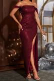 Sexy Formal Patchwork Sequins Backless Slit Off the Shoulder Long Dresses