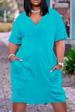 Casual Solid Basic V Neck Short Sleeve Short Sleeve Dress