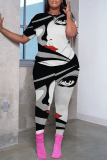 Casual Print Basic O Neck Short Sleeve Two Pieces