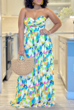Tropical Print Sleeveless Strapless Cutout Slim Fit Daily Vacation Wide Leg Jumpsuit