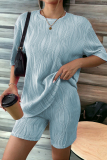 Casual Striped Patchwork O Neck Half Sleeve Two Pieces