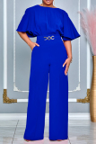 Casual Solid Patchwork O Neck Regular Jumpsuits
