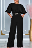 Casual Solid Patchwork O Neck Regular Jumpsuits