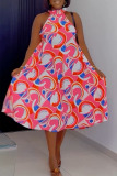 Casual Sweet Street Daily Elegant Vacation Simplicity Mixed Printing Printing Contrast Halter Dresses