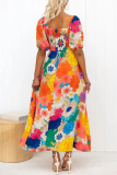 Sweet Elegant Floral Patchwork V Neck Printed Dress Dresses