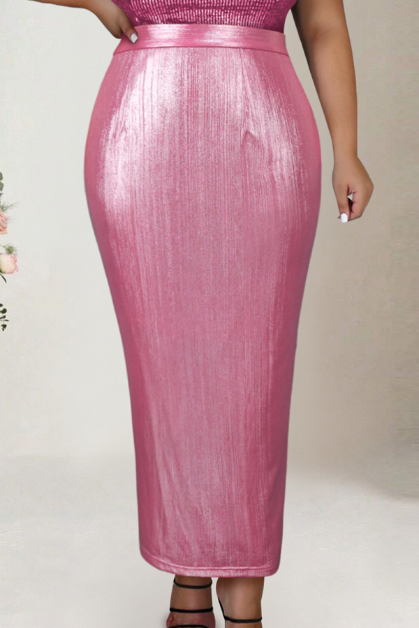 Casual Solid Patchwork Slit Skinny High Waist Conventional Solid Color Skirts