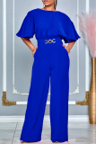 Casual Solid Patchwork O Neck Regular Jumpsuits