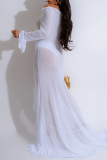 Sexy Solid Hollowed Out Patchwork Off the Shoulder Long Dresses