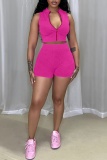 Casual Solid Basic Zipper Collar Sleeveless Two Pieces