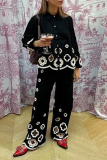 Casual Solid Hook Flower Hollowed Out Turndown Collar Long Sleeve Two Pieces