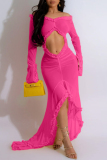 Sexy Solid Hollowed Out Patchwork Off the Shoulder Long Dresses
