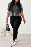 Street Tie Dye Patchwork O Neck Half Sleeve Two Pieces
