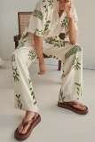 Casual Geometric Print Buttons Turndown Collar Short Sleeve Two Pieces