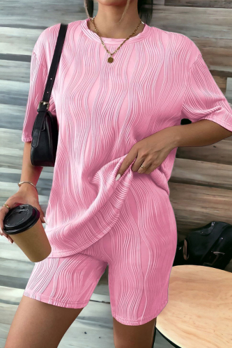 Casual Striped Patchwork O Neck Half Sleeve Two Pieces
