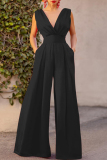 Sexy Casual Solid Pocket V Neck Loose Jumpsuits