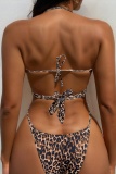 Sexy Print Leopard Bandage Backless Swimwears (With Paddings)