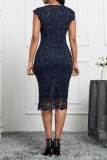Casual Solid Patchwork O Neck Pencil Skirt Dresses