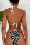 Sexy Striped Print Bandage Backless Swimwears (Without Paddings)
