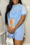 Casual Print Patchwork O Neck Short Sleeve Two Pieces