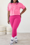 Street Tie Dye Patchwork O Neck Half Sleeve Two Pieces
