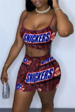 Casual Letter Print Backless Spaghetti Strap Sleeveless Two Pieces