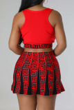 Sweet Print Patchwork U Neck Sleeveless Two Pieces