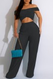 Casual Solid Backless Off the Shoulder Two Pieces