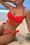 Sexy Print Bandage Patchwork Backless Swimwears (With Paddings)