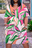 Casual Print Patchwork V Neck Short Sleeve Short Sleeve Dress