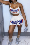 Casual Letter Print Backless Spaghetti Strap Sleeveless Two Pieces