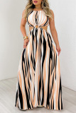 Casual Street Daily Elegant Vacation Striped Printing Contrast Halter Dresses