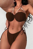 Sexy Solid Bandage Patchwork Backless Pearl Swimwears (With Paddings)