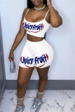 Casual Letter Print Backless Spaghetti Strap Sleeveless Two Pieces