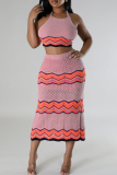 Sweet Striped Bandage Hollowed Out Patchwork Backless Halter Sleeveless Two Pieces