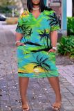 Casual Print Patchwork V Neck Short Sleeve Short Sleeve Dress