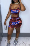 Casual Letter Print Backless Spaghetti Strap Sleeveless Two Pieces
