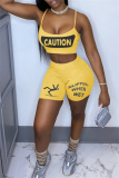 Casual Letter Print Backless Spaghetti Strap Sleeveless Two Pieces
