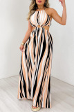 Casual Street Daily Elegant Vacation Striped Printing Contrast Halter Dresses