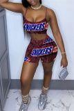 Casual Letter Print Backless Spaghetti Strap Sleeveless Two Pieces