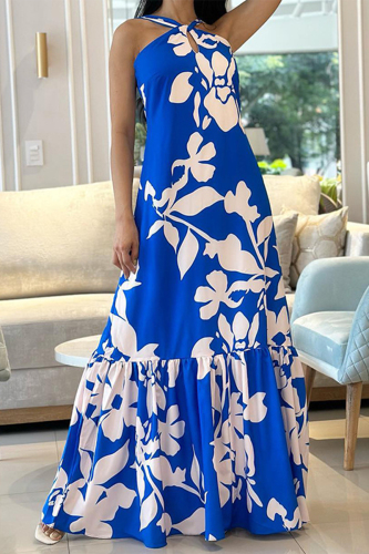 Elegant Floral Flounce Halter Printed Dresses Elegant Floral Flounce Halter Printed Dresses